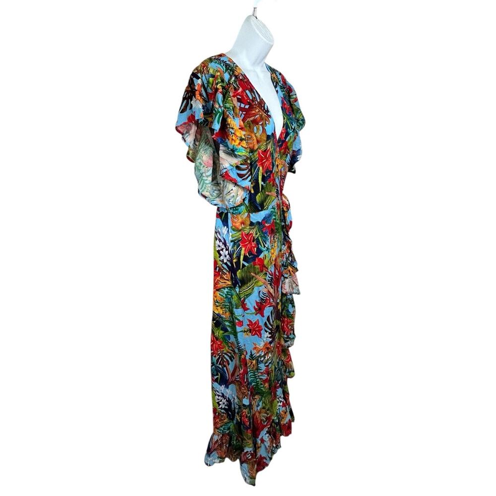 Bali ELF Made By Hand Carmen Floral Tiered Wrap Maxi Dress Sz XL Jungle Oasis - Picture 7 of 10